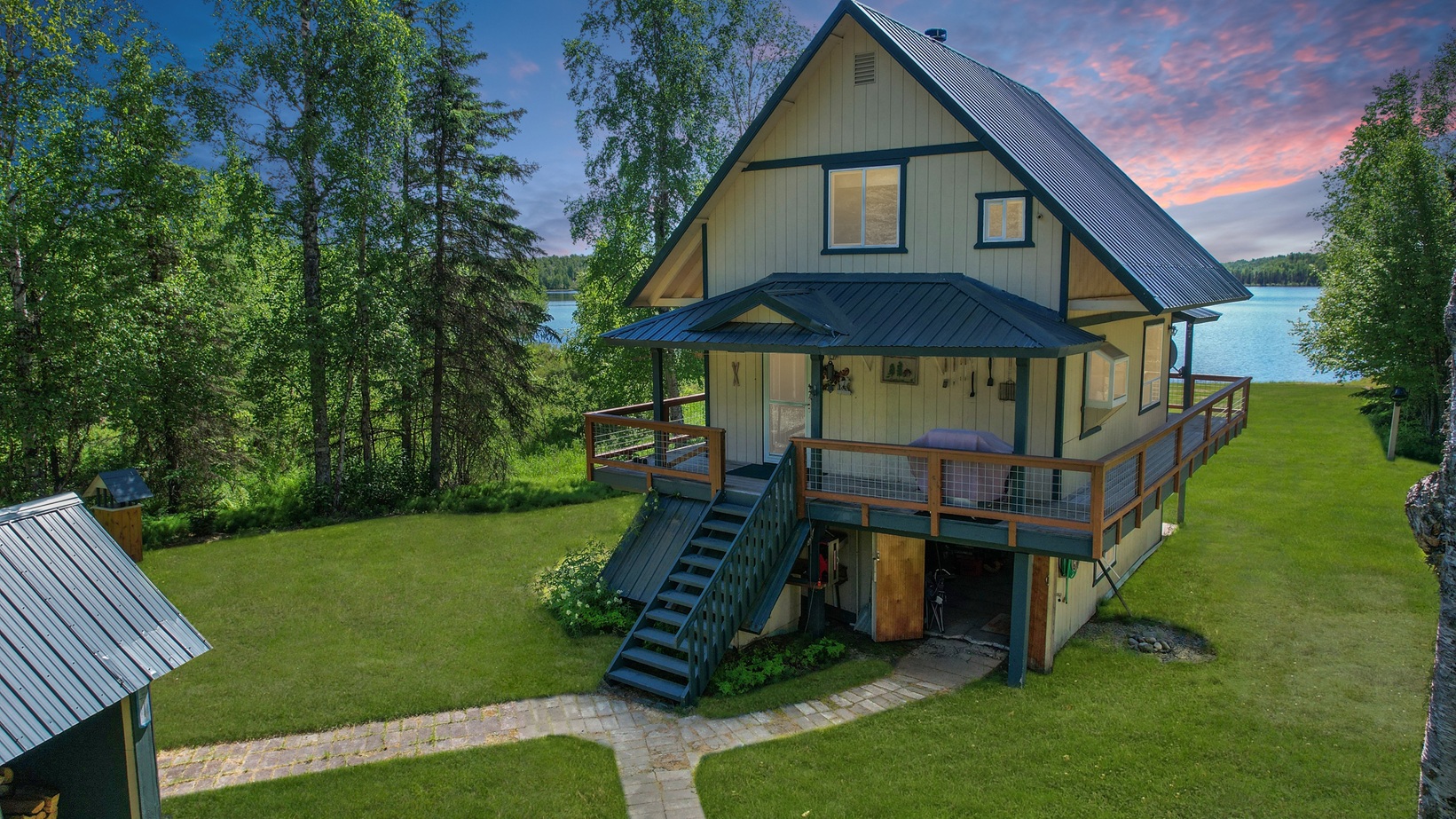 Featured image for “Amber Lake Cabin Retreat in Trapper Creek Alaska | Lakefront Cabin with Sauna, Shop & Floatplane Access $375K”